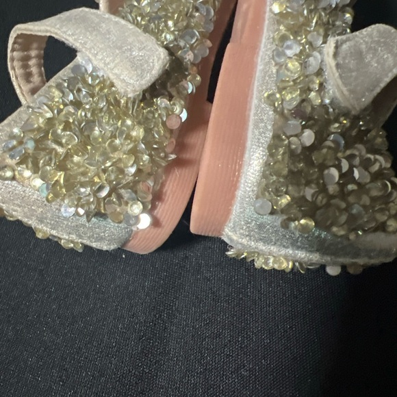 HSHTX sequin princess leather silver ballet flats with hook and loop ankle strap - Picture 9 of 10